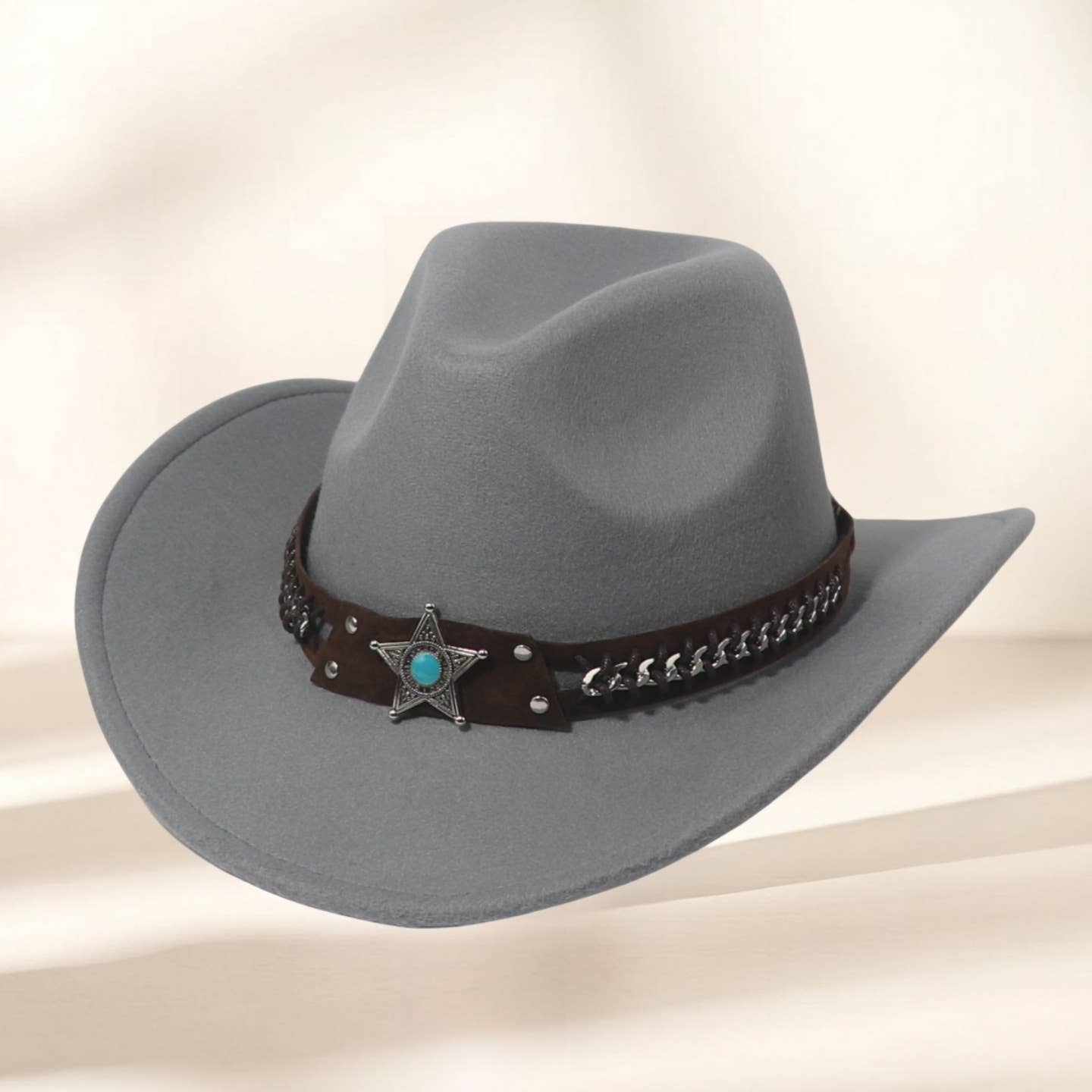 Western Cowboy Hat with Star & Ethnic Trim_CWAH3649