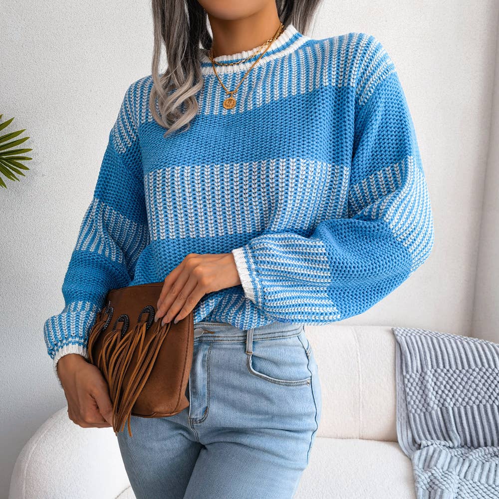 STRIPED LONG SLEEVE SWEATER IN CONTRASTING COLORS