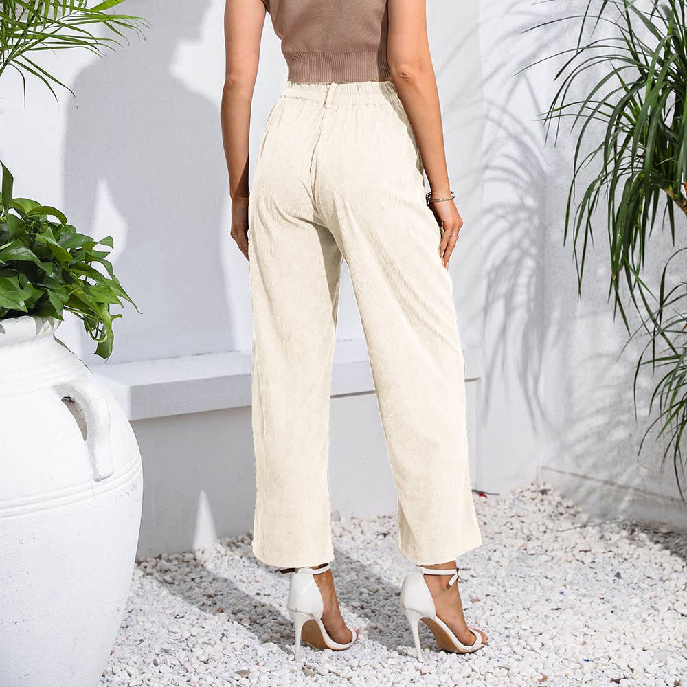 High-waisted straight tube corduroy slacks