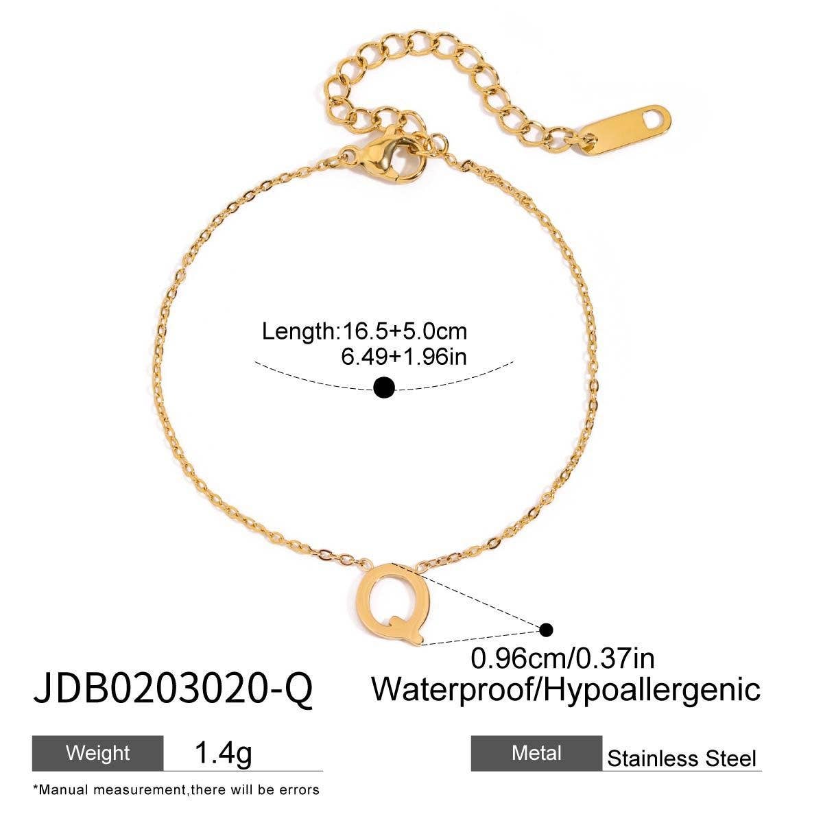 18K Gold Titanium Letter Necklace & Bracelet Set_CWAJE4743