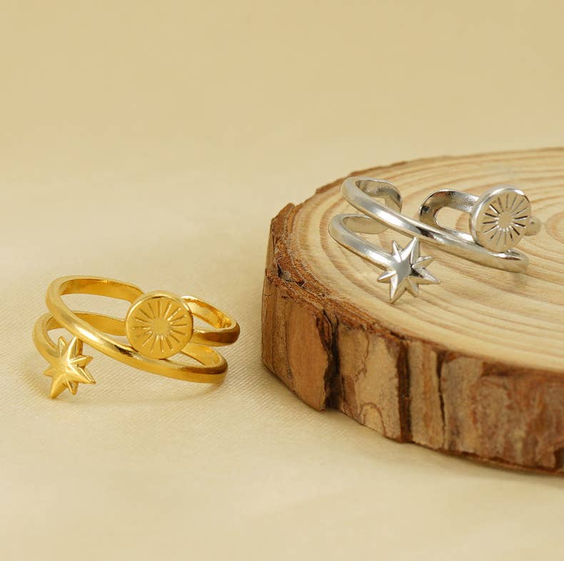 18K STAINLESS STEEL STAR COLD WIND DOUBLE RING