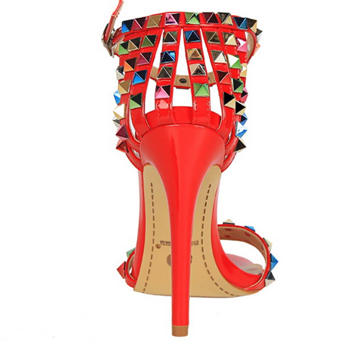 WOMEN STILETTO OPEN TOE STUDDED HIGH HEELS