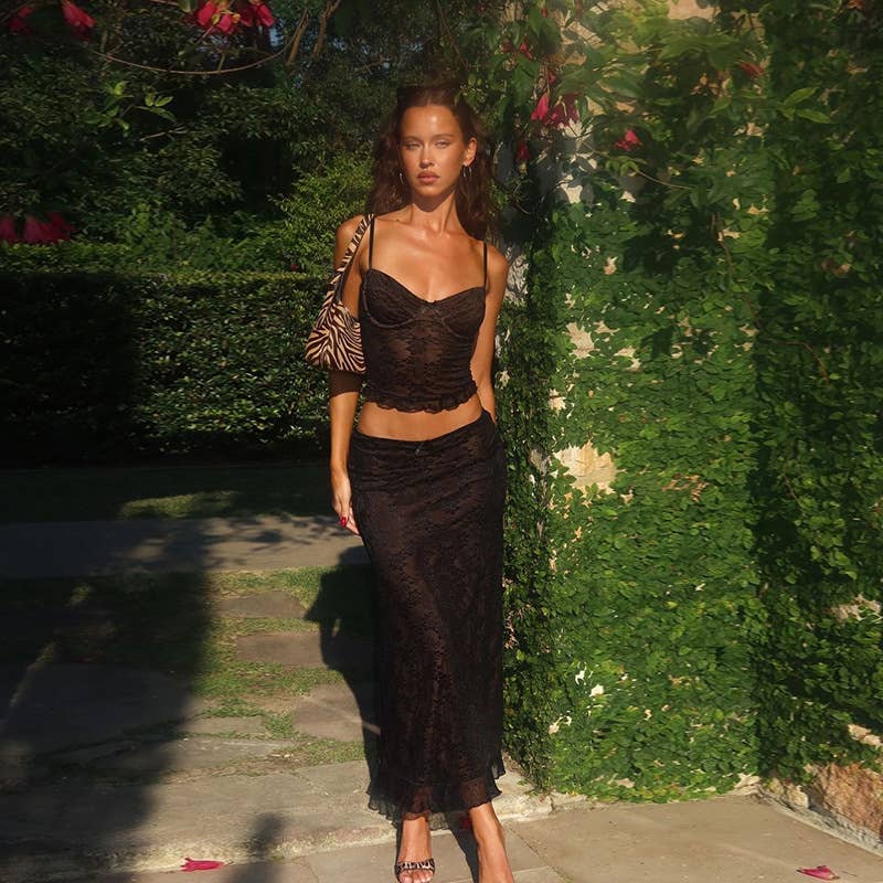 Sexy Lace Tank Top & Fitted Skirt Set