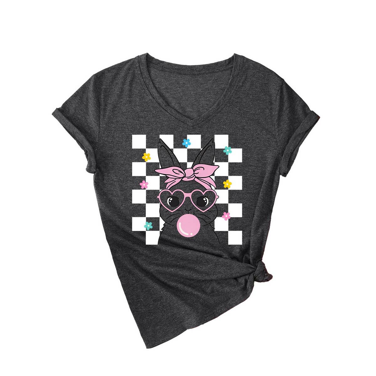 EASTER CUTE BUBBLE BUNNY CASUAL V NECK TEES_CWTTS0811