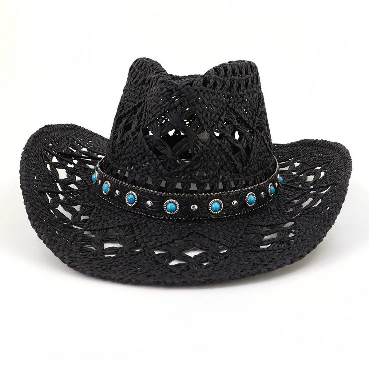 Cowboy Straw Hat with Turquoise Belt Decor_CWAH1252