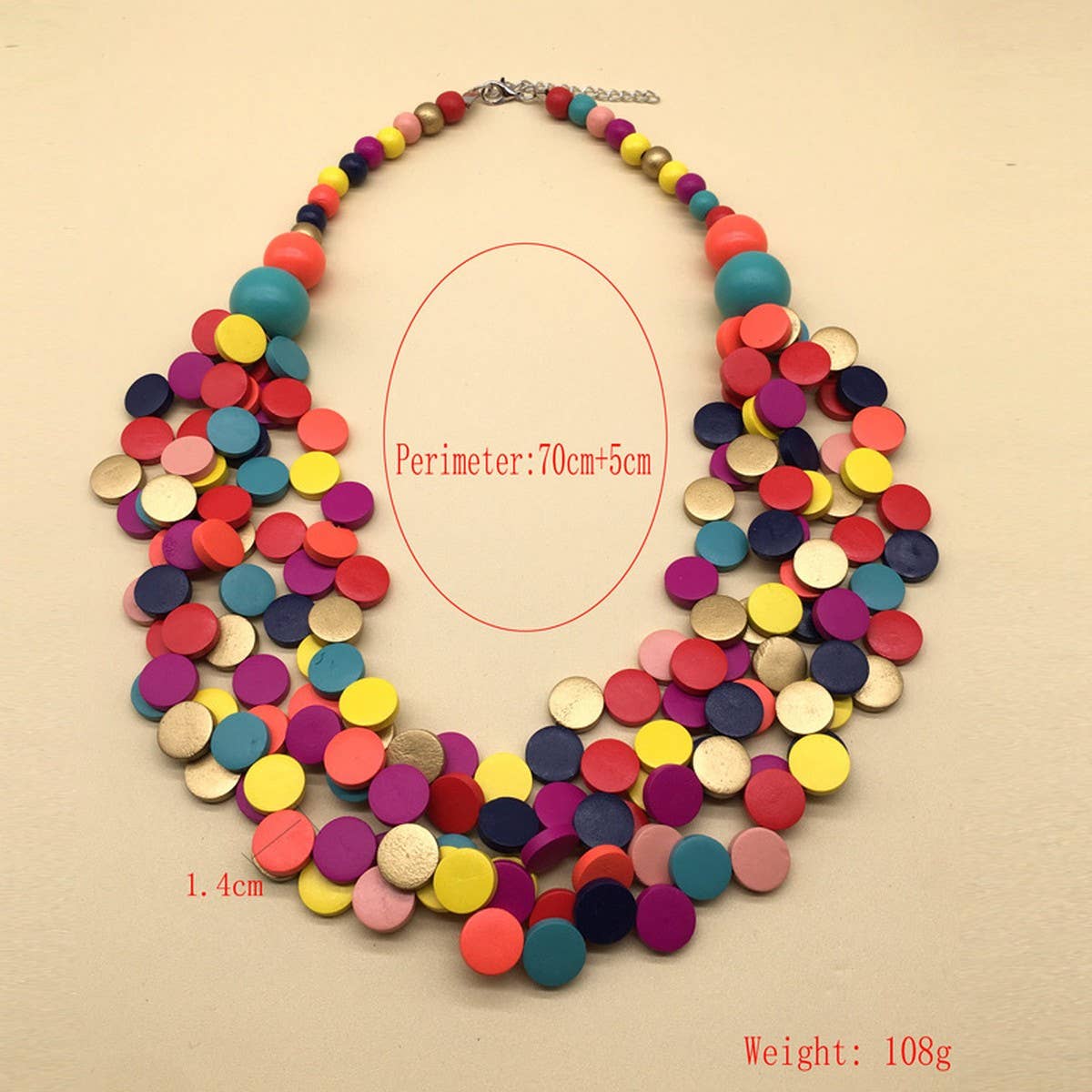 COLORFUL WOODEN BEADS MULTI-LAYERED BEADED NECKLACE