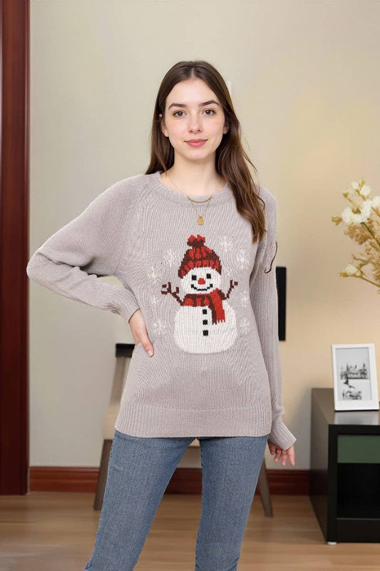 CWOSWL07364_CHRISTMAS SNOWMAN EMBROIDERED PULLOVER SWEATER