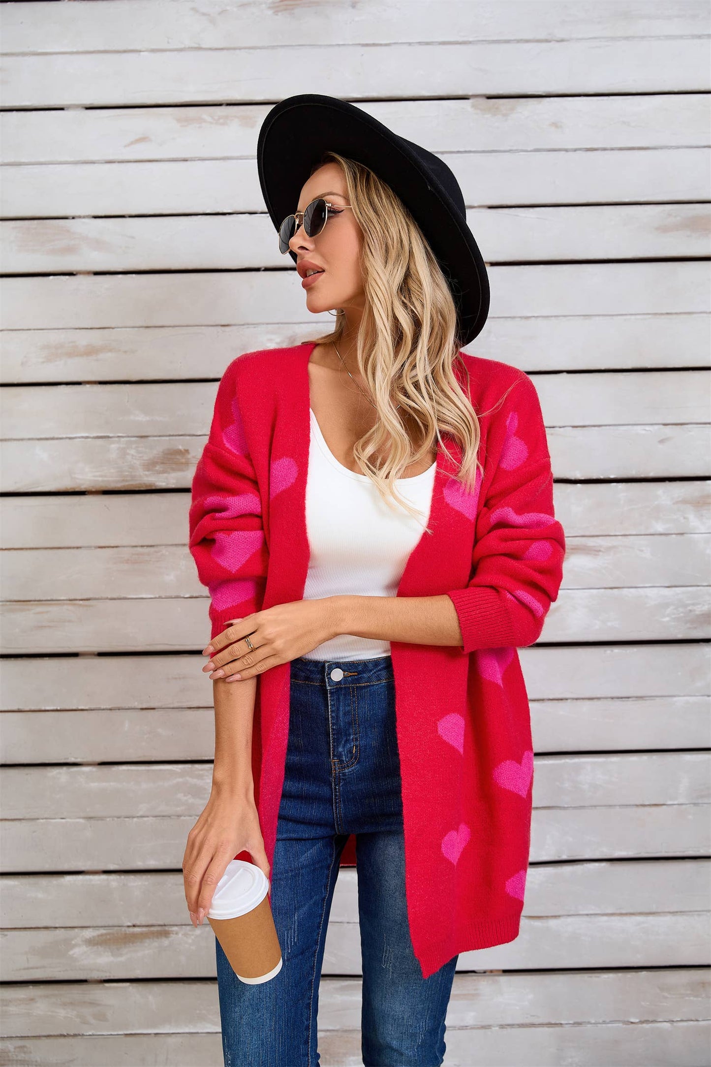 VALENTINE'S DAY COLOR CONTRAST LOVE CARDIGAN