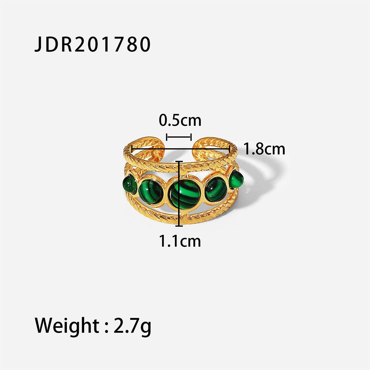 GOLD STAINLESS STEEL INLAID NATURAL STONE RINGS