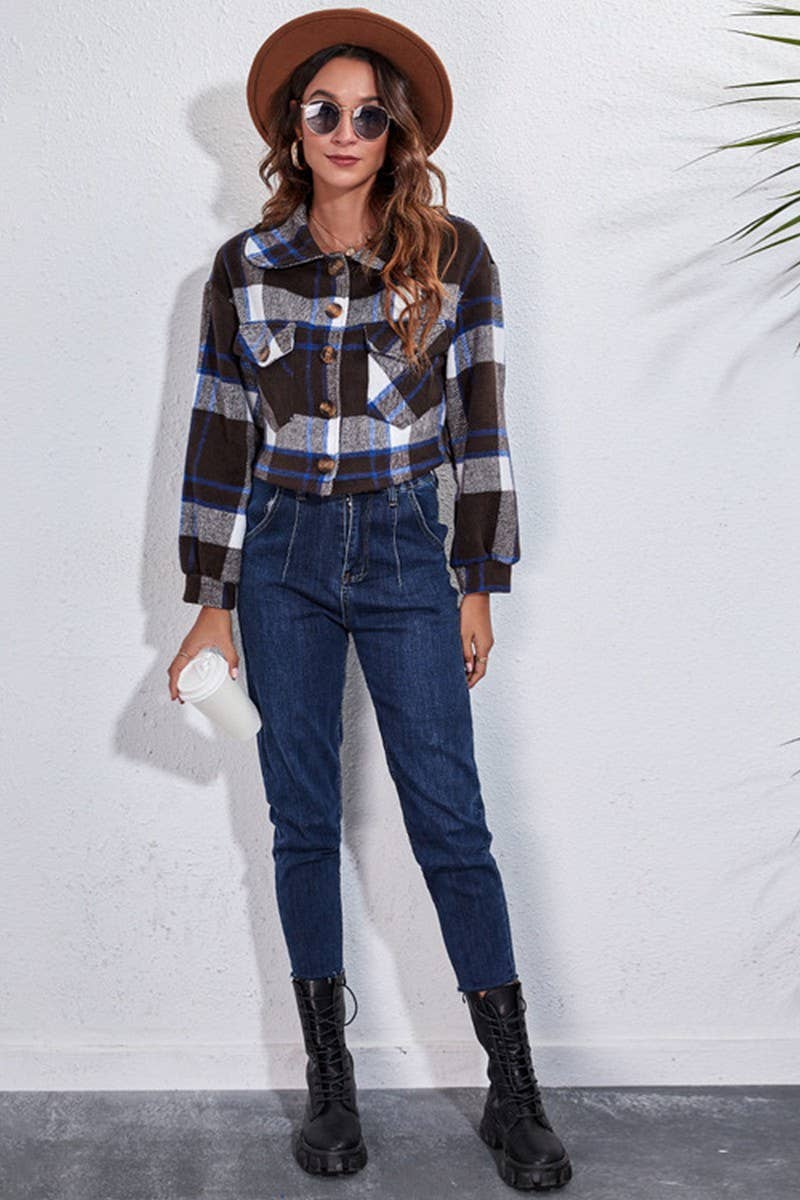 CWOCO0419_PLAID LANTERN SLEEVE LONG AND SHORT WOOLEN COAT