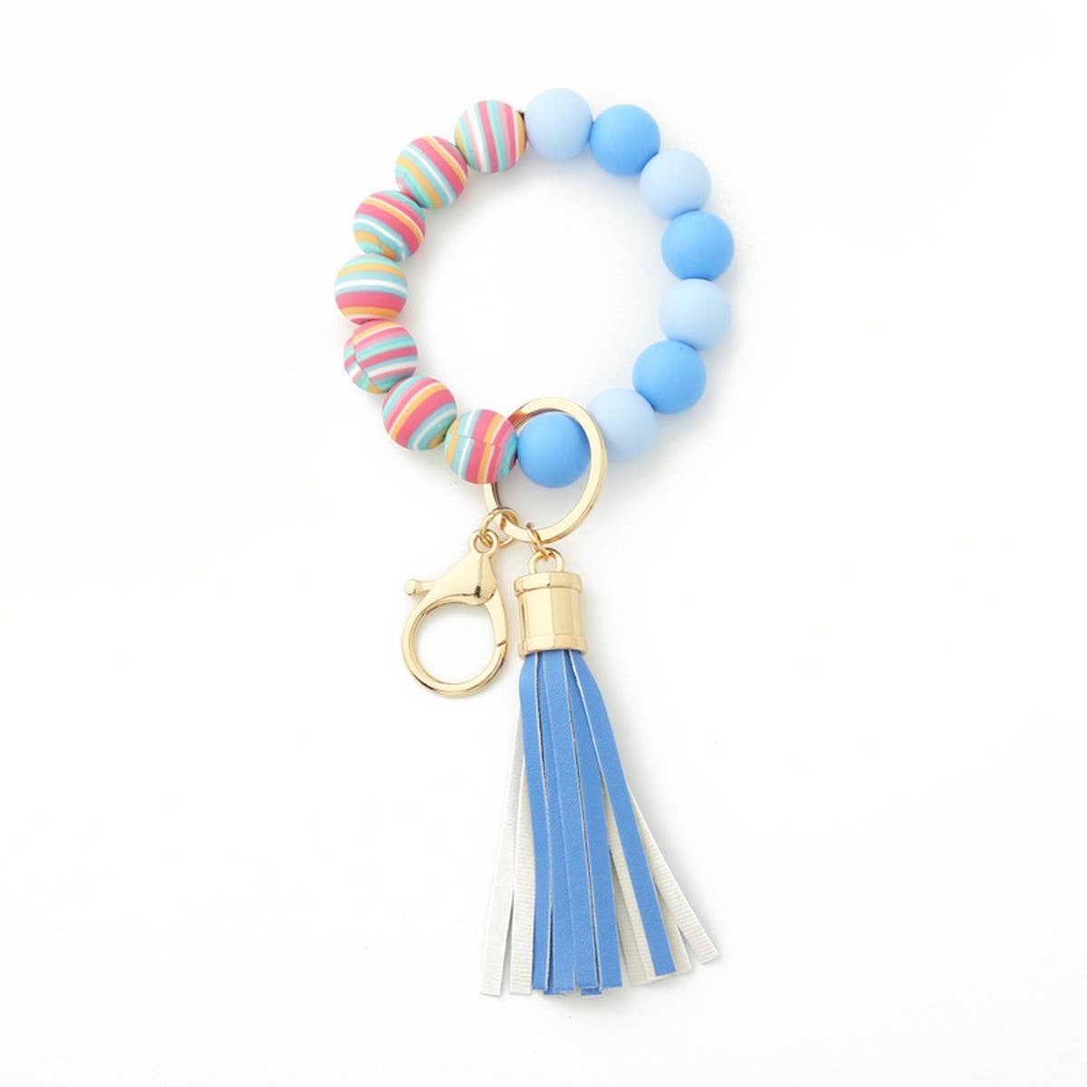 Colorful Silicone Bead Bracelet with Wood Keychain_CWAB5108