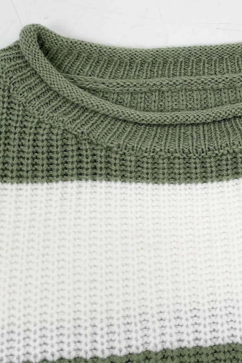 CWOSWL07625_RETRO COLORBLOCK STRIPED LOOSE KNIT SWEATER