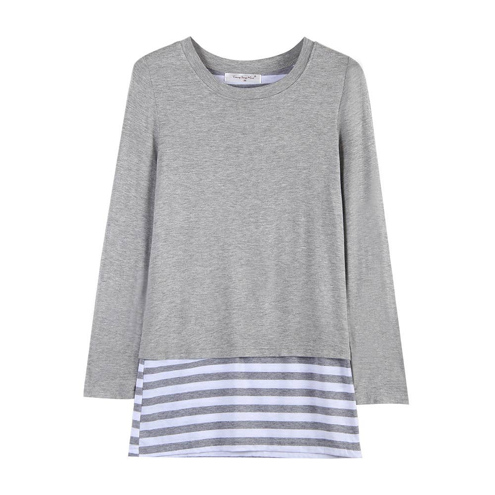 Two fake round-neck striped patchwork T-shirts