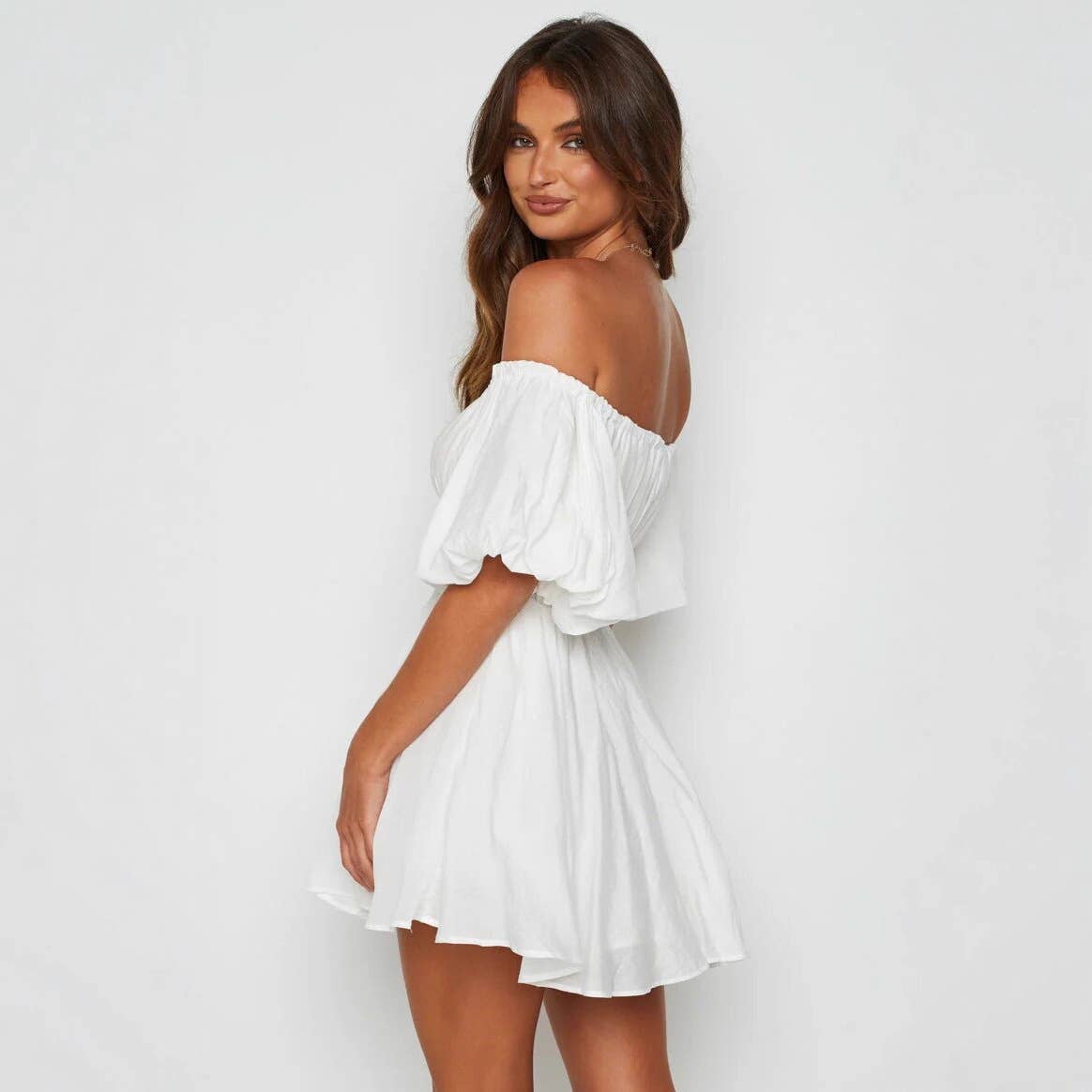 Sexy one-neck puffed sleeve loose-fitting dress