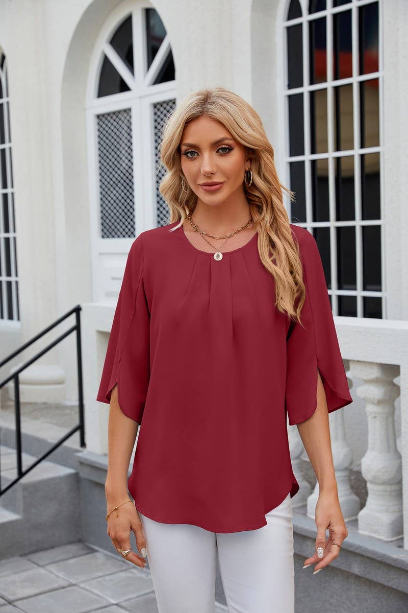 Cwtts0764_Round Neck Short Sleeved Top