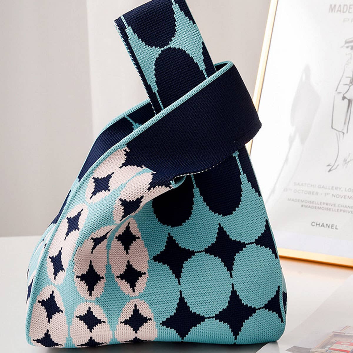 Trendy Knit Handbag for Women, Colorful Design_CWAB0879