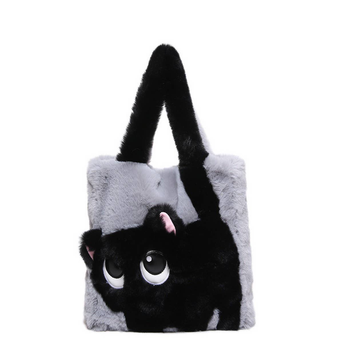 WINTER CAT CARTOON PATCHWORK EMBROIDERY PLUSH BAG_CWAB3916