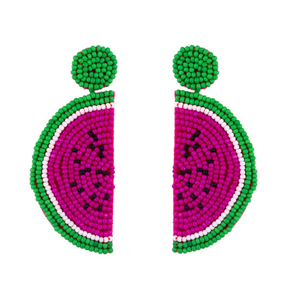 RICE BEAD WOVEN WATERMELON EARRINGS FRUIT EARRINGS