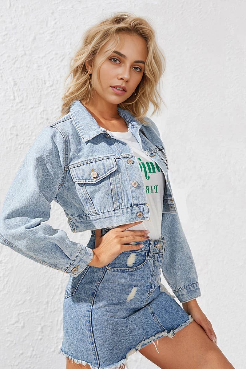 CWJJ0137_LAPEL CROPPED DENIM JACKET