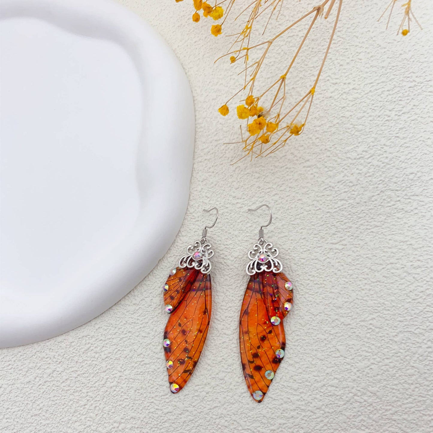 Elegant long earrings with cicada wing wings