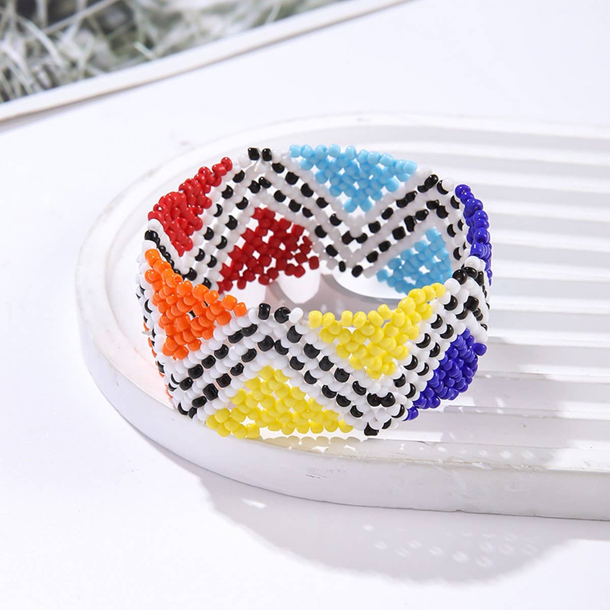 ETHNIC RICE BEAD WOVEN COLORFUL WIDE BRACELET