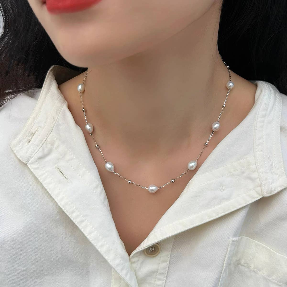 Elegant freshwater pearl starry sky necklace