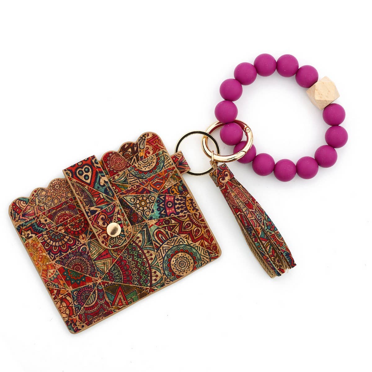 Silicone Bead Keychain Cork Card Wallet with Print_CWAB4951
