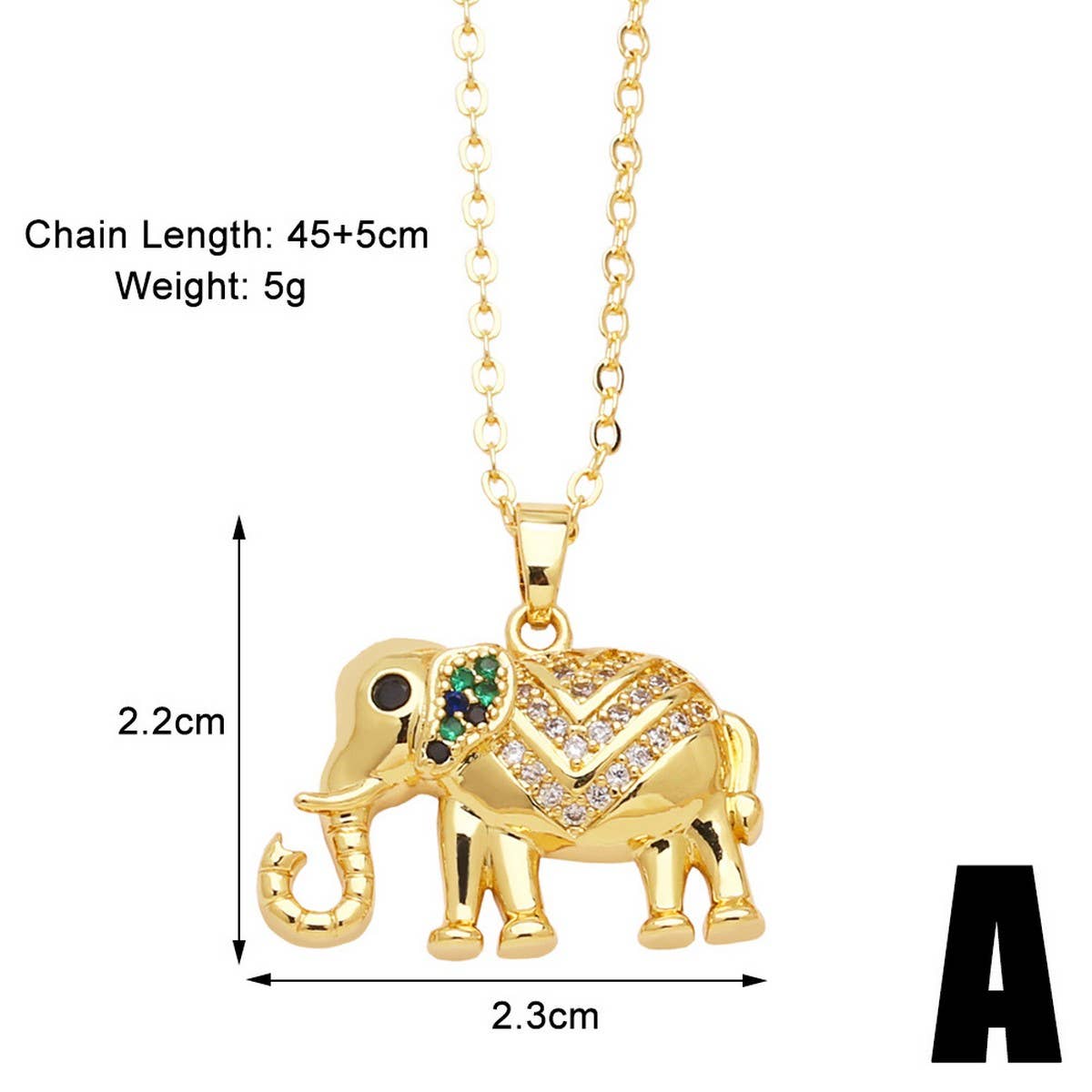 ELEPHANT GOLD PLATEDPENDANT NECKLACE INLAID ZIRCON