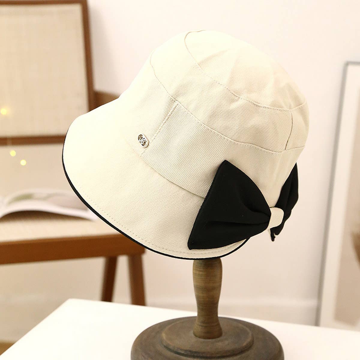 WOMEN OUTDOOR SUN VISOR BOW BUCKET HAT_CWAB2847