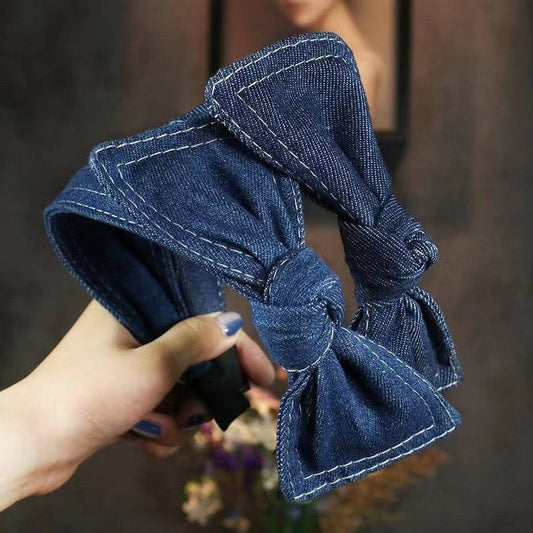 WOMEN DENIM WIDE-BRIMMED BOW HEADBAND_CWAHA1693