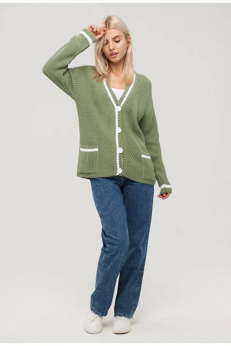 CWOCAL1619_V-NECK POCKET COLOR-BLOCK KNITTED CARDIGAN COAT