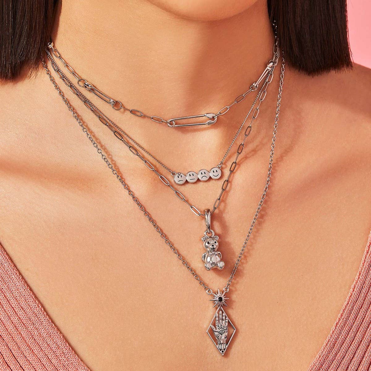 Creative Stainless Steel Palm Totem Necklace