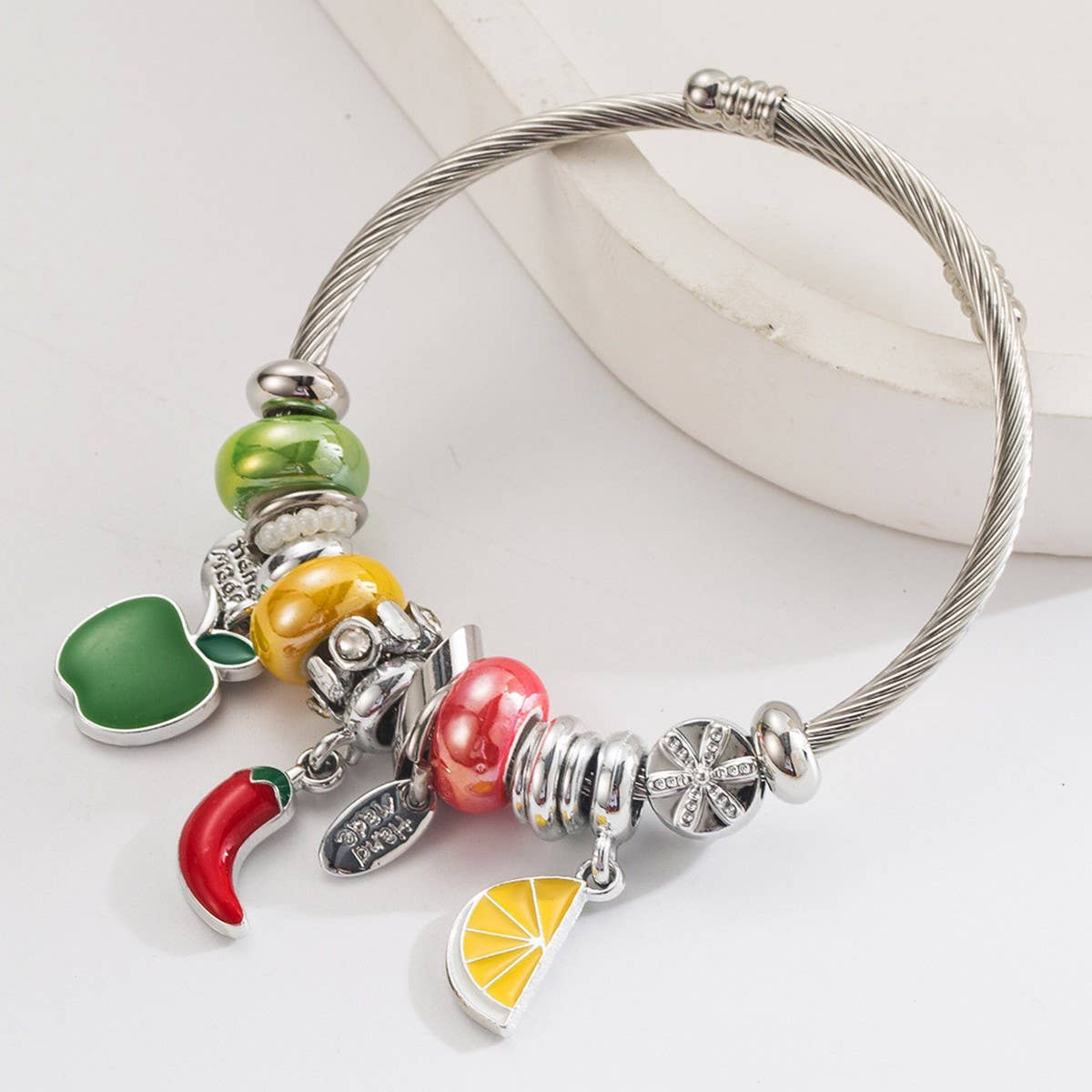 Adjustable Stainless Steel Fruit Charm Bracelet_CWMM8601