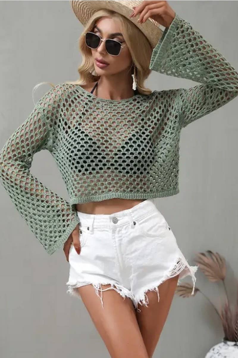 CWTSTSL0109_SPRING AND SUMMER CREW NECK HOLLOW KNIT CARDIGAN