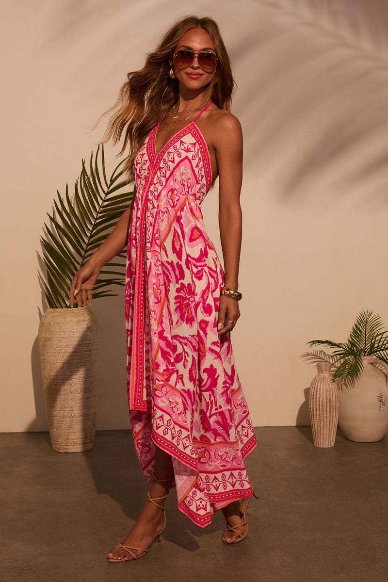 CWDMD5509_ELEGANT OFF SHOULDER V NECK FLORAL MAXI DRESS