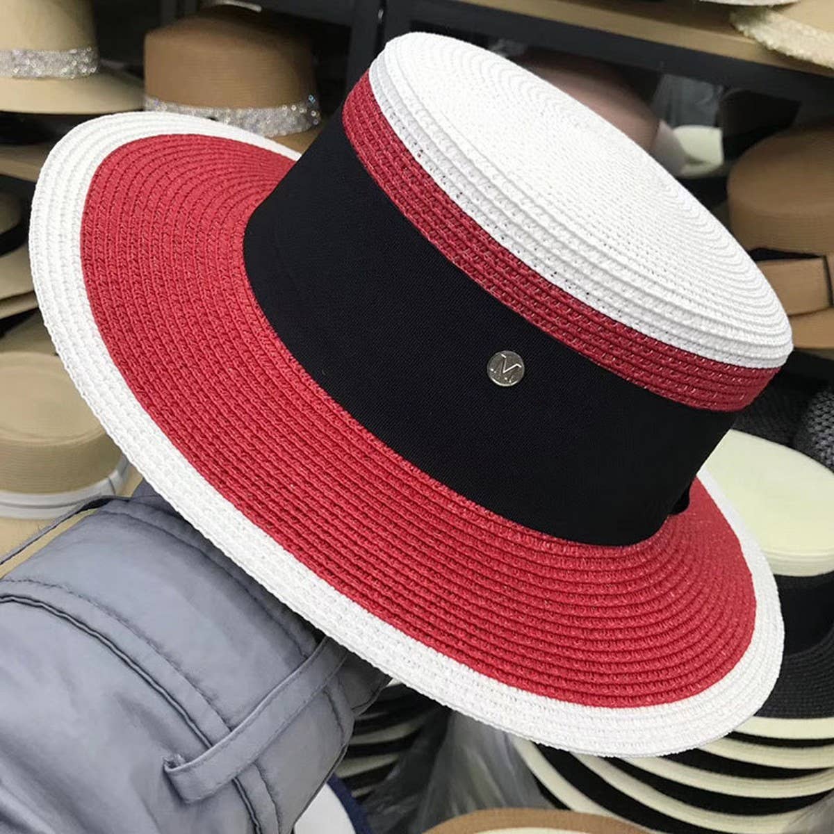 Designer fashion flat top straw hat for women_CWAH3438