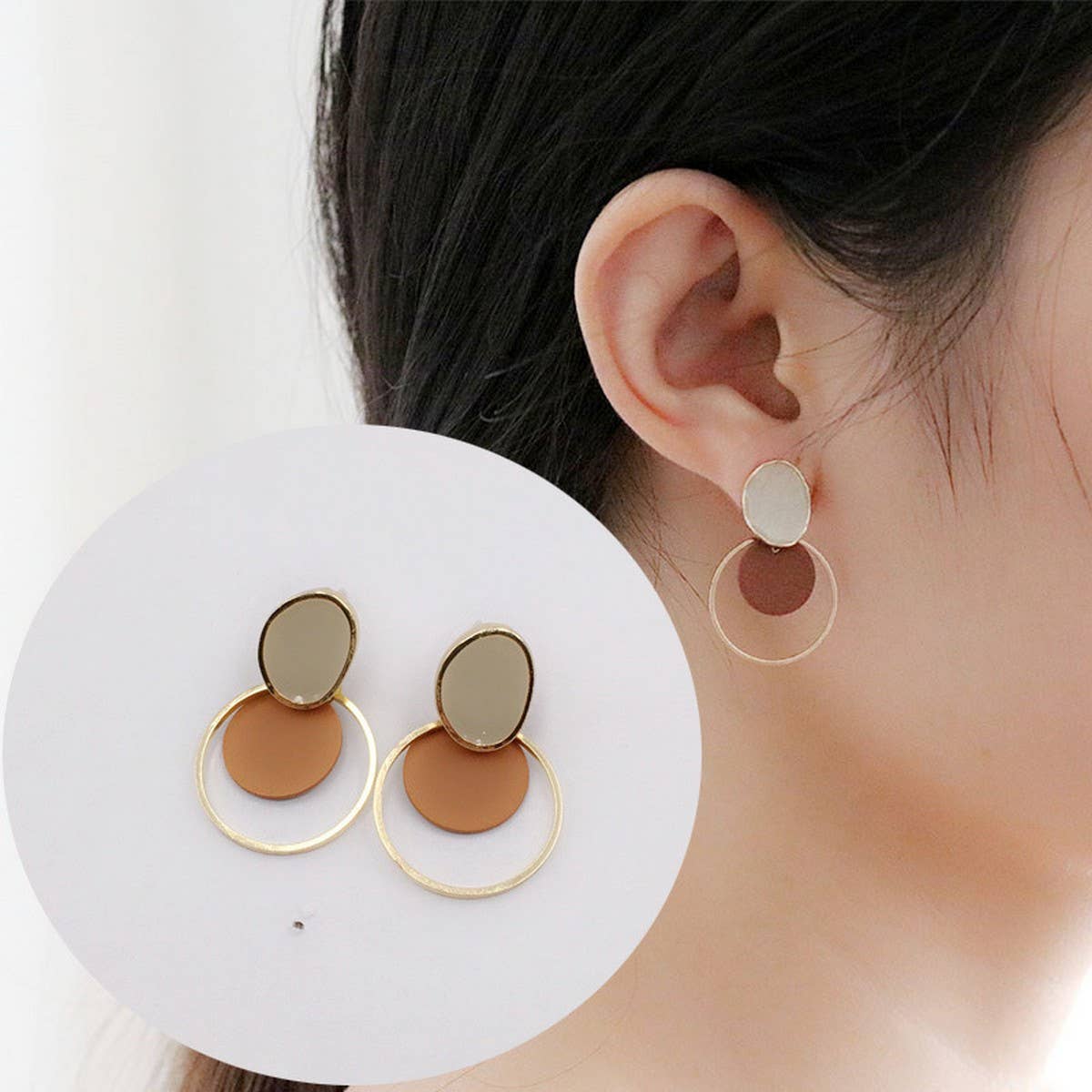 DOUBLE GEOMETRIC ROUND VINTAGE EARRINGS