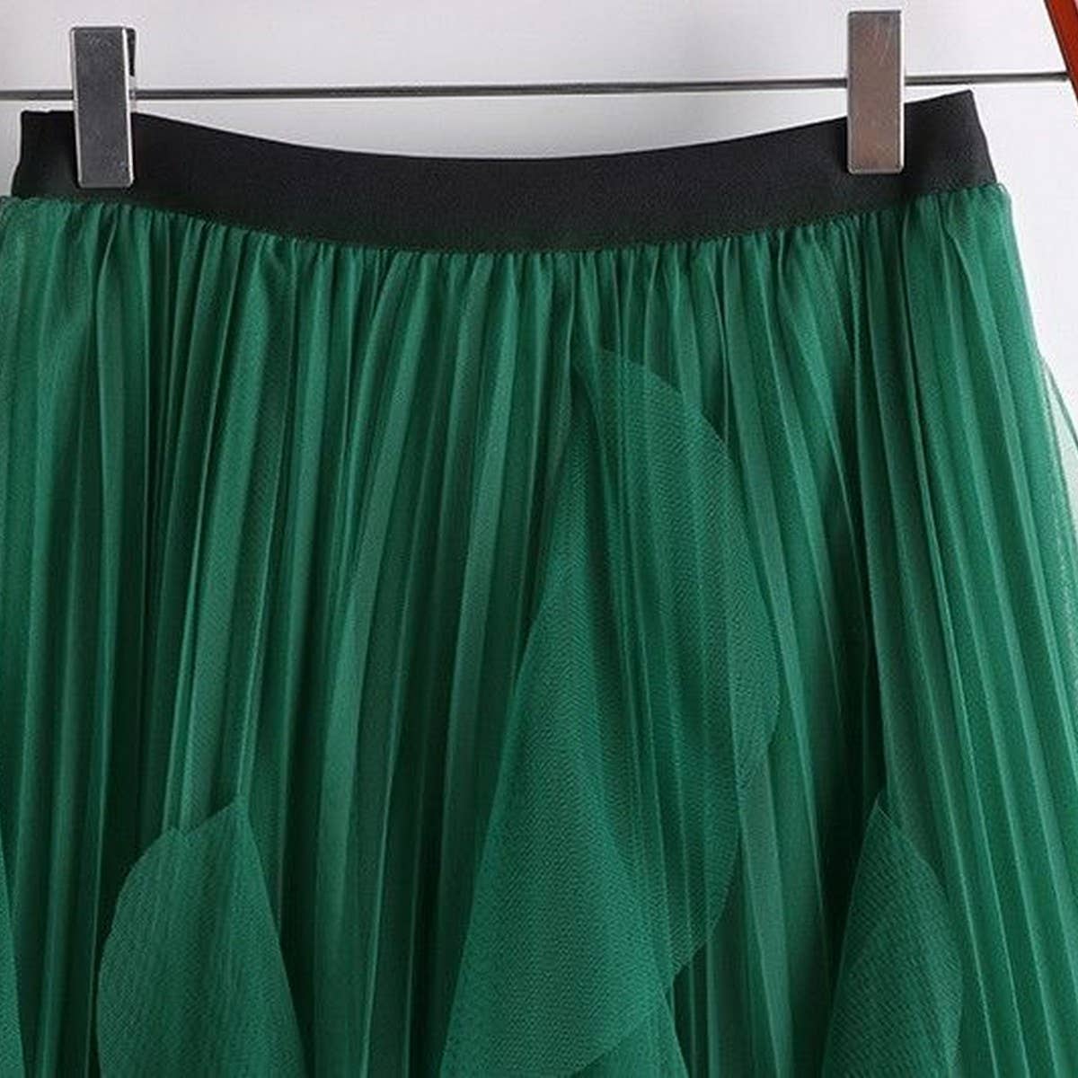 TULLE SKIRT MID-LENGTH HIGH WAIST PLEATED SKIRT