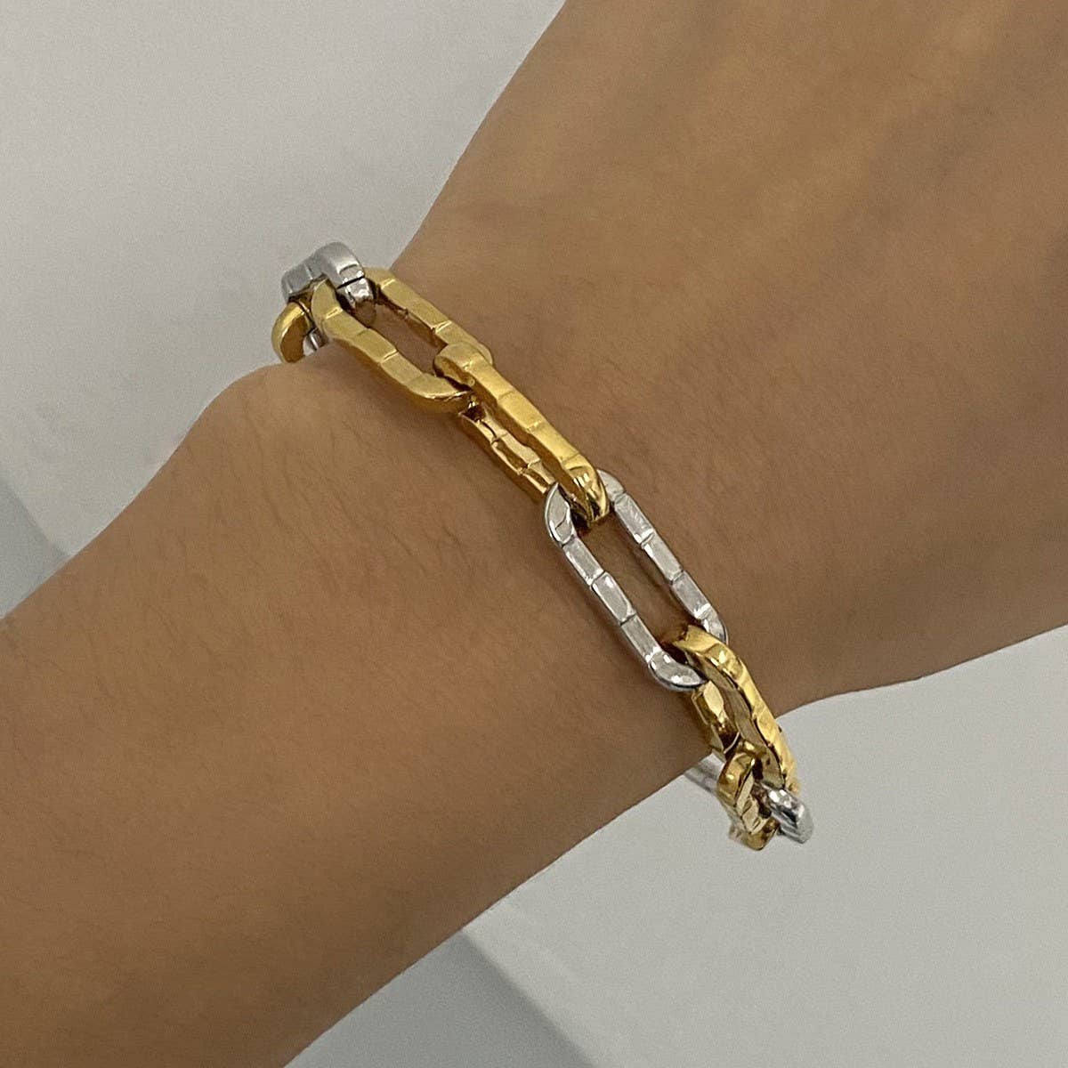 Two-Tone Cuban Chain Bracelet in Titanium Steel