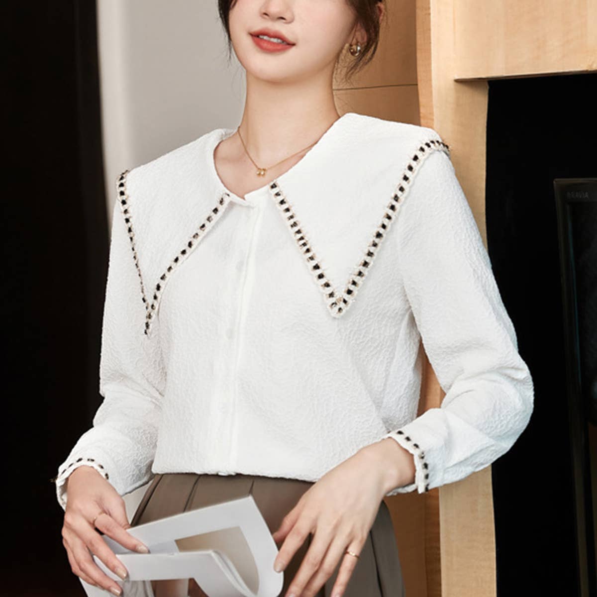 JACQUARD CHIFFON BLOUSE FOR WOMEN
