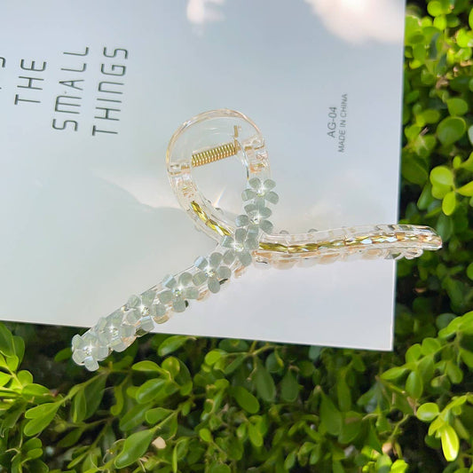 Elegant Glass Flower Hair Claw Simple Shark Clip_CWAHA1579