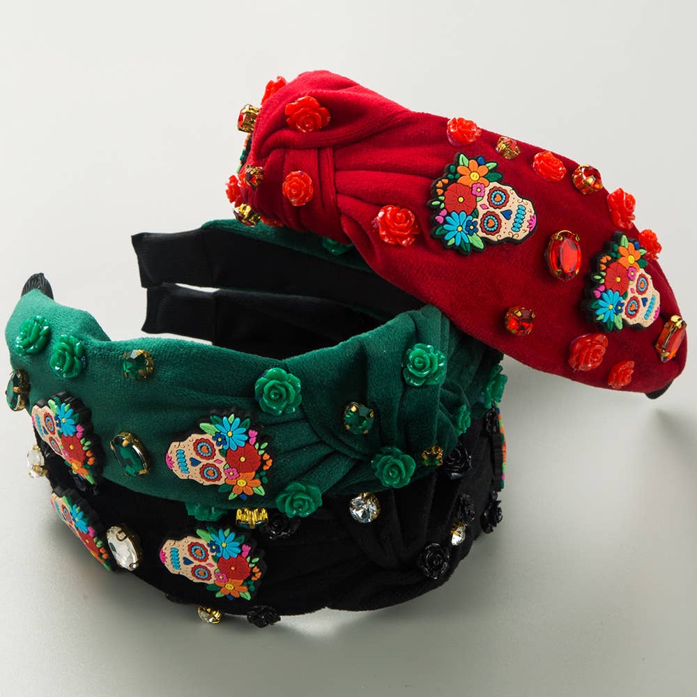 HALLOWEEN VELVET SKULL STEREOSCOPIC ROSE HEADBAND
