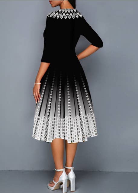POSITIONING PRINT STYLE MID-SLEEVE WAIST DRESS