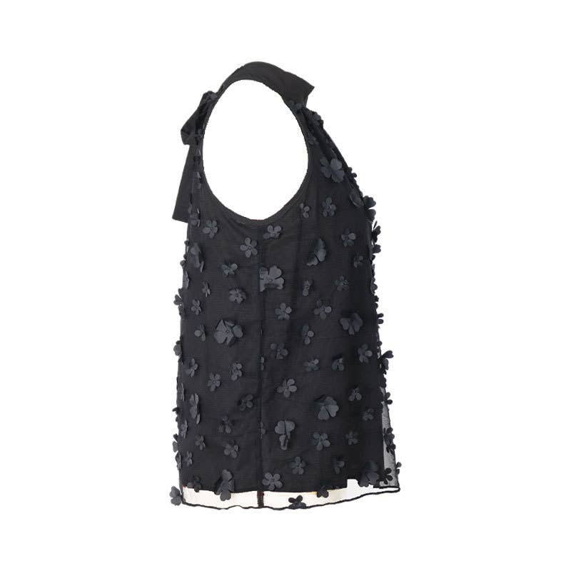 Sleeveless Halter Tie 3D Appliqu? Organza Top