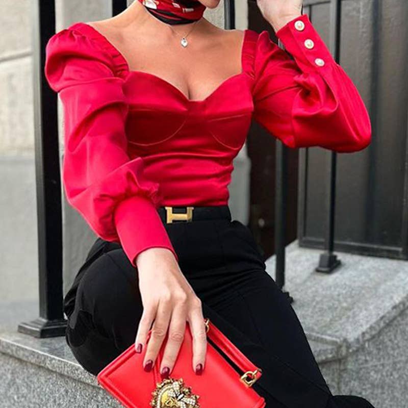 SOLID COLOR SEXY ONE-SHOULDER SHORT SATIN TOP