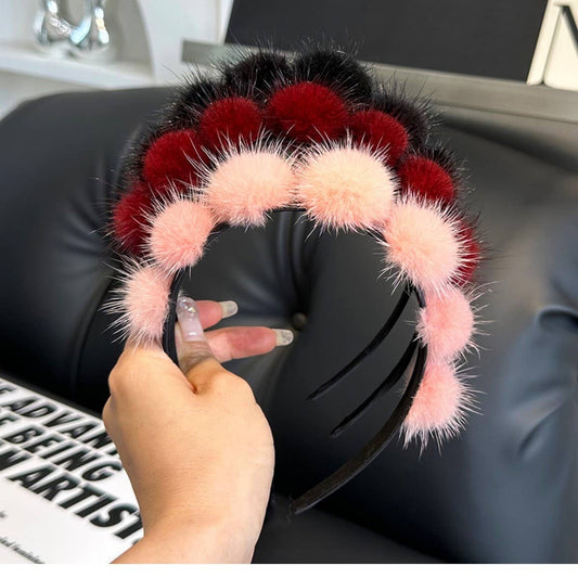 CUTE REAL MINK FUR BALL HEADBAND FUR HEADDRESS