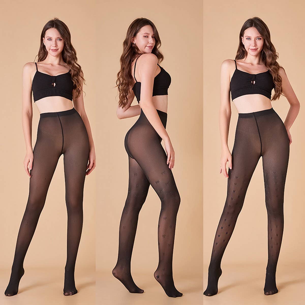 Plus Size Fleece Lined Black Nude Sheer Leggings_CWMM8975