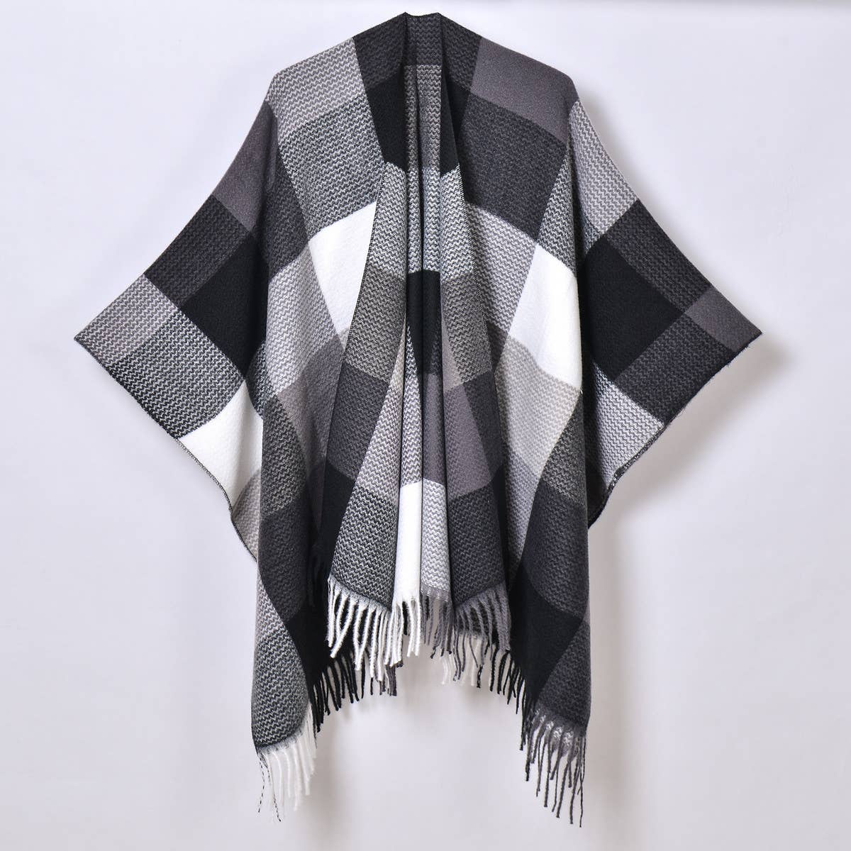 Plaid Cape ??Colorblock Winter Shawl for Travel_CWASC0960