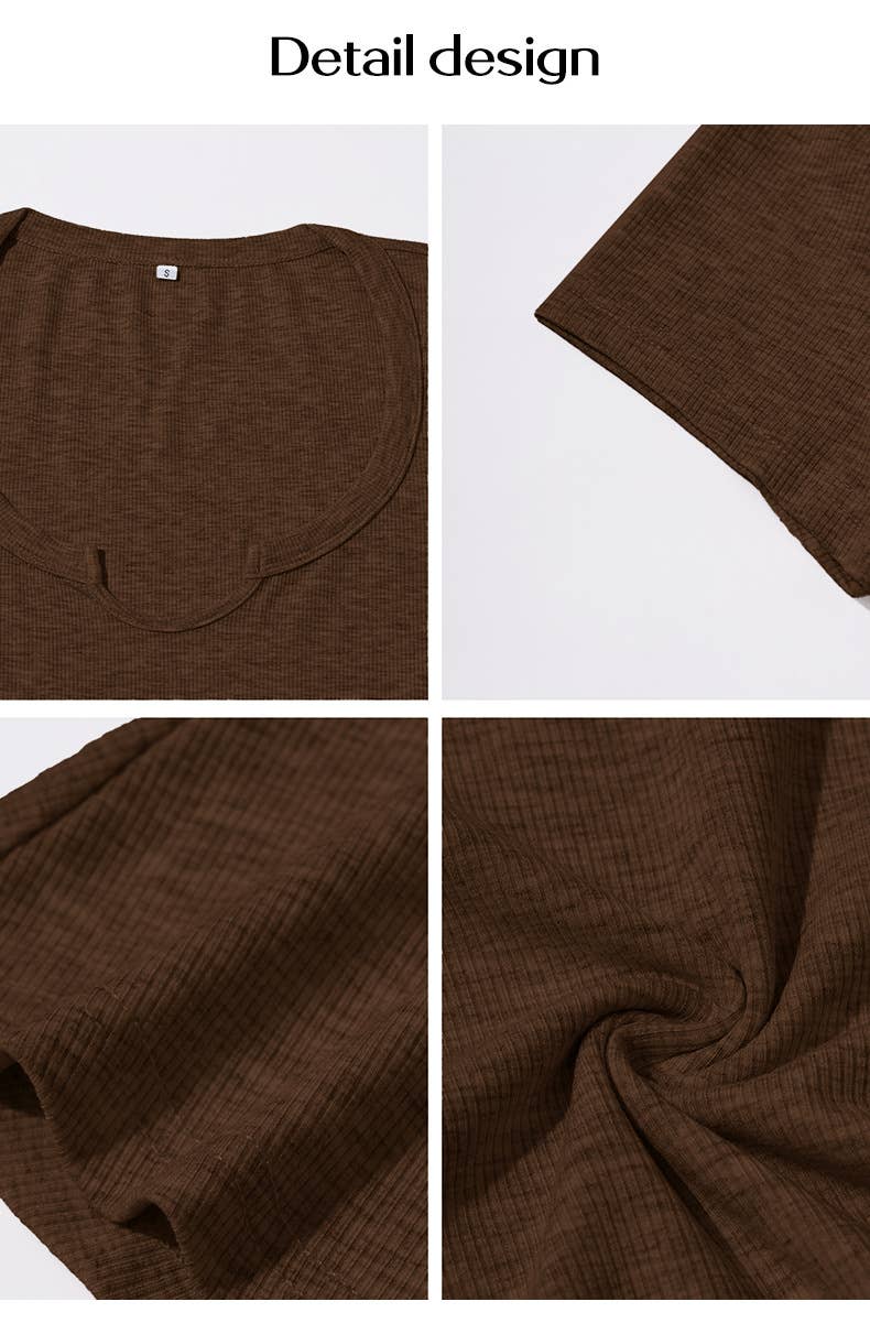 Threaded sexy solid color short-sleeved T-shirt