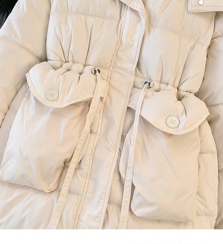 Thick,hooded,mid-length cotton-padded jacket
